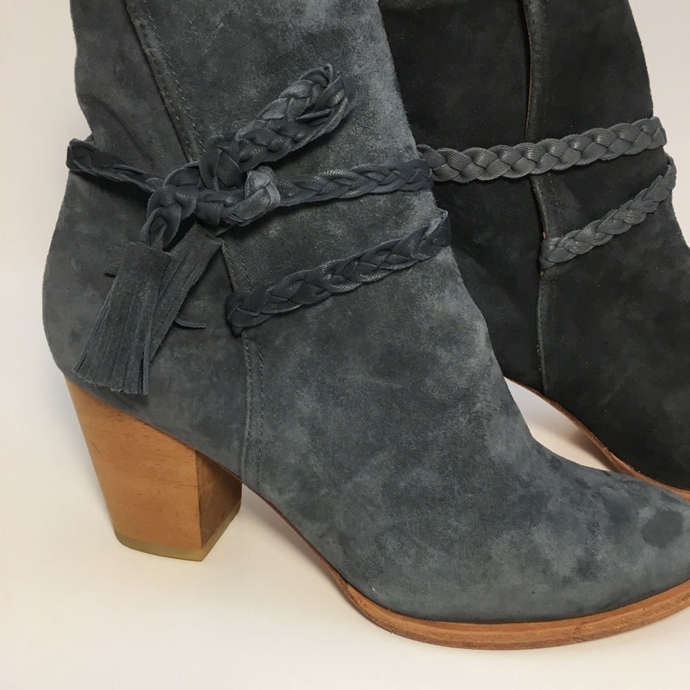 Anthropologie Huma Blanco Gray Suede Leather Ankle Boots Size 38 US 7 Braided - Picture 8 of 13